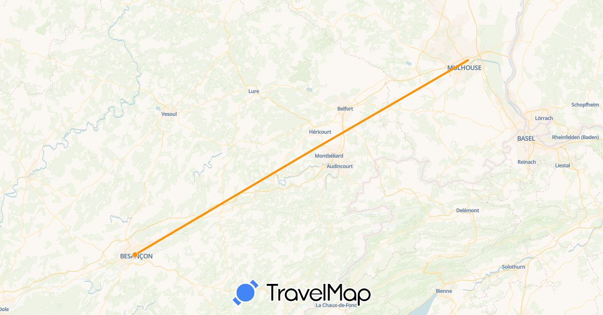 TravelMap itinerary: hitchhiking in France (Europe)
